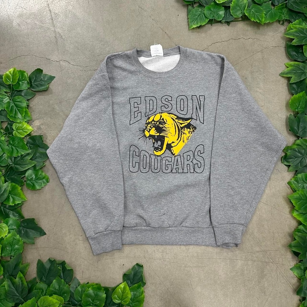 Jerzees Edson Cougars Gray Graphic Crewneck Sweatshirt